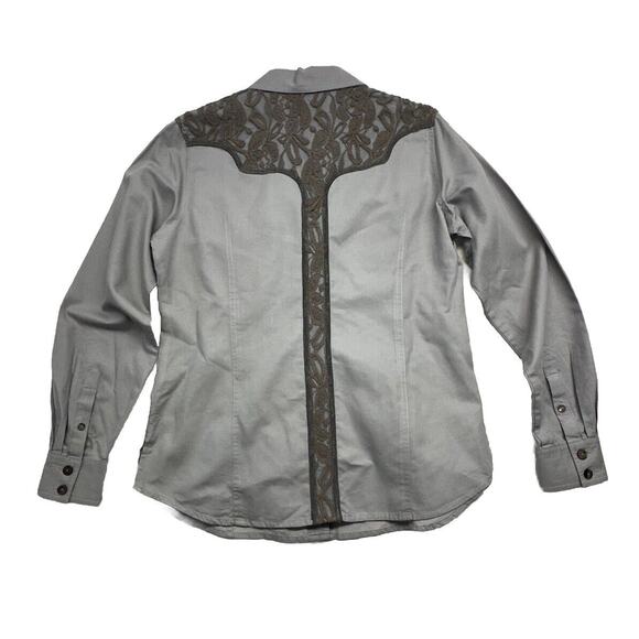 Noble Outfitters Shirt Womens Medium Long Sleeve Button Up Gray Bluegrass Lace - Picture 10 of 10